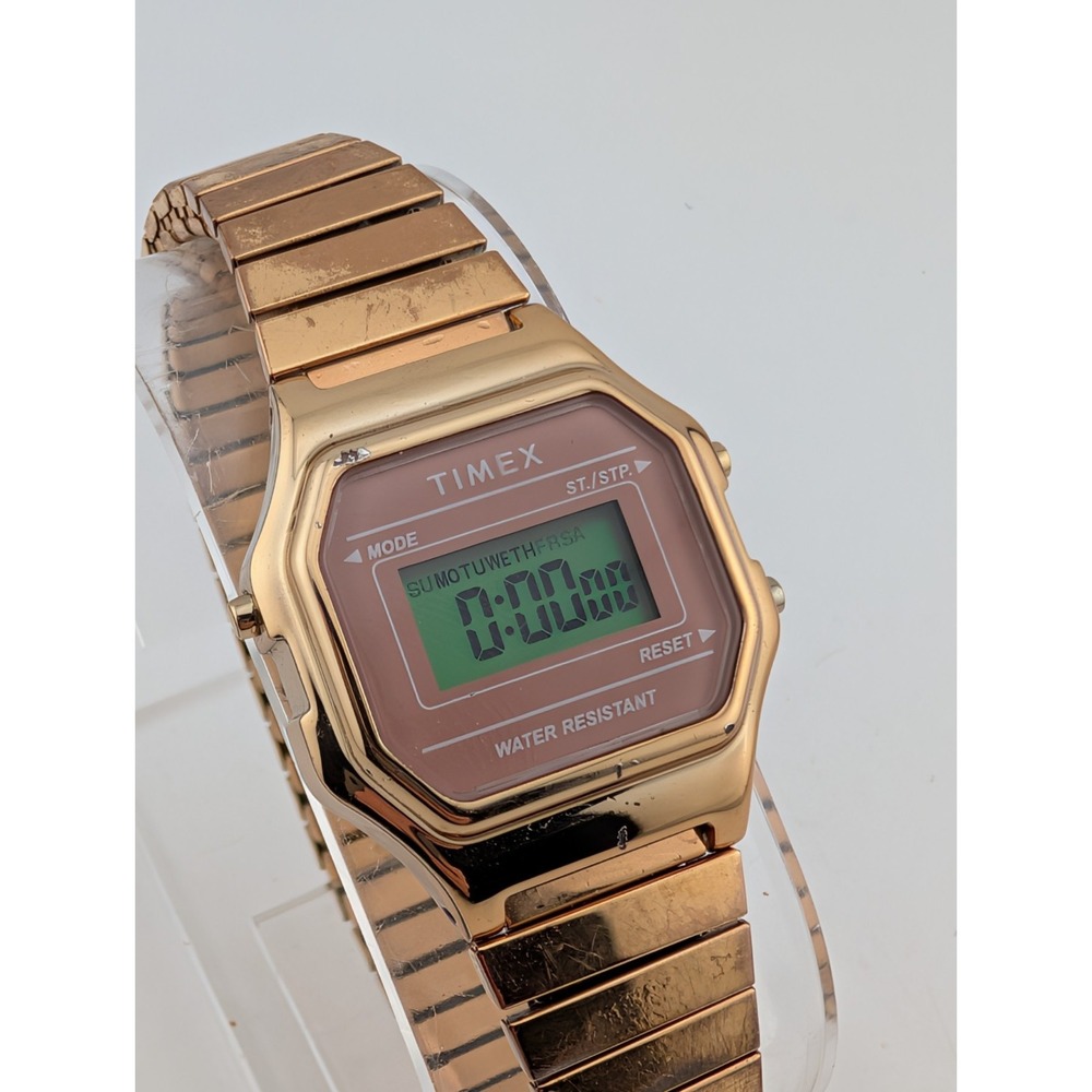 Timex Classic Mini Watch Women 27mm Case Digital Rose Gold Stretch Band- Working